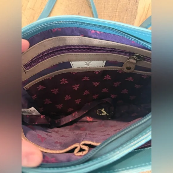 Anuschka Peacock Hand-Painted Blue Floral Crossbody Bag - Picture 7 of 15